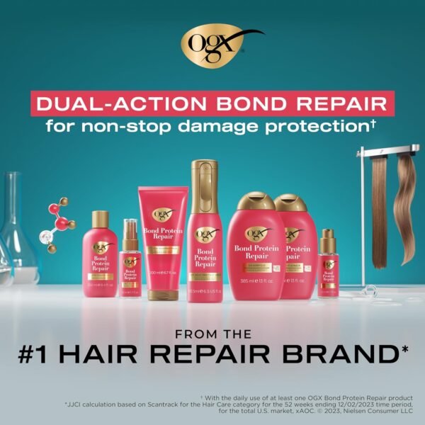 OGX Repair & Protect Bond Protein Repair 1-Minute Treatment Mask, Hair Treatment Mask Rapidly Repairs for Shiny, Smooth Hair That Lasts Between Washes, Sulfate-Free Surfactants, 6.7 fl. oz - Image 6