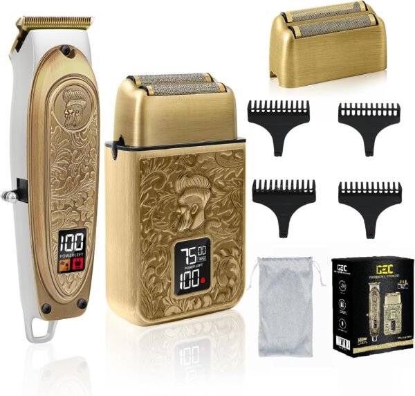 GEC Professional Men's Electric Razor & Barber Kit - Cordless Foil Shaver, Titanium T-Blades, 3-in-1 Multifunctional Trimmer for Beard, Hair, & Body Grooming – Travel-Friendly with Built-in Battery - Image 2