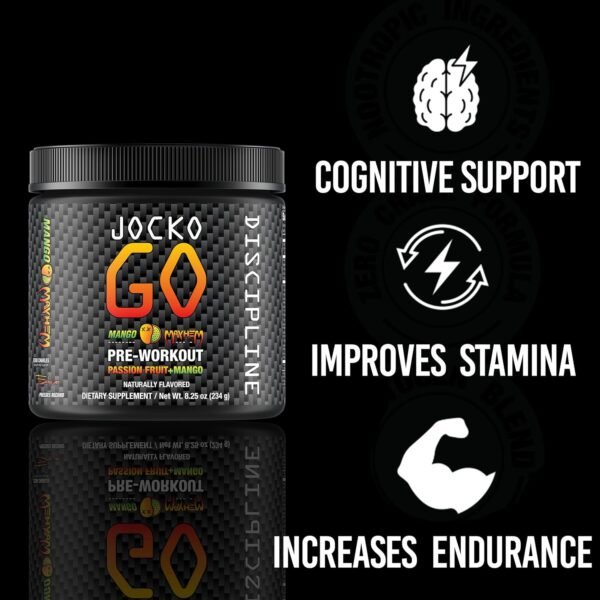 Jocko Fuel Pre Workout Powder with L-Citrulline, Nootropic & Caffeine for Endurance & Stamina - Keto, Sugar Free Blend for Distance Running, Cycling, Jiu Jitsu - 30 Servings (Mango) - Image 3