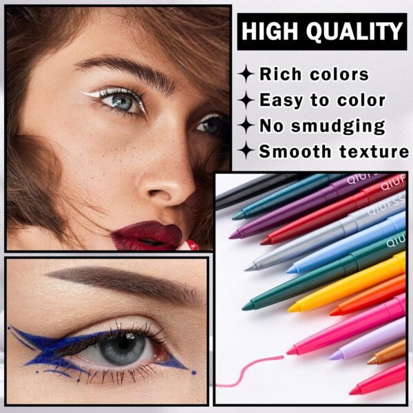 3PCS Blue Eyeliner Pencil Waterproof Eyeliner Pen Retractable Colorful Eyeliner Easy to Use Eyeliner Pen for Women,Pro Delineador De Ojos A Prueba de Agua（Dark Blue Shine） - Image 5