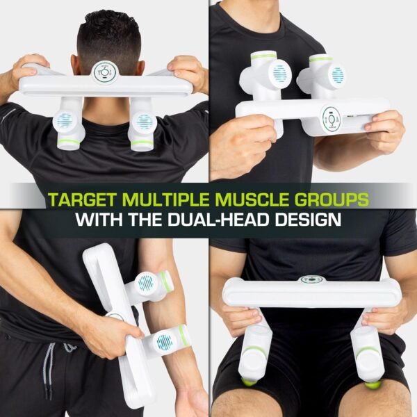 ProsourceFit Dual Pro Percussion Massage Gun, 6 Attachable Pieces for Deep Tissue Relief, Muscle Massager Gun with 4 Speed Levels, Adjustable Handles for Back Massage, and Quiet Portable Relief, White - Image 7