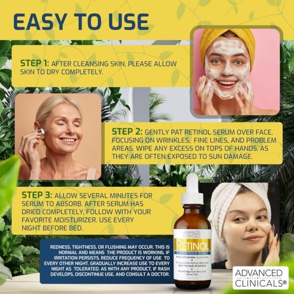 Advanced Clinicals - Retinol Serum For Face, Firming Collagen Serum, Vitamin C Serum Skincare Set, 1.75 Fl Oz, 3pc Set - Image 9
