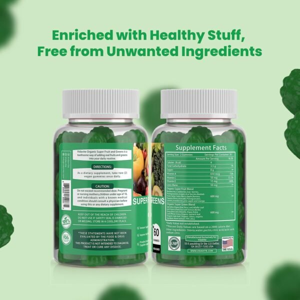 Sugar-Free Fruit and Veggie Gummies — 35+ Greens, Fruit and Vegetable Vitamins to Boost Immunity, Skin & Gut Health — Ideal Fruit and Vegetable Supplement for Adults & Kids (60 Gummies) - Image 7
