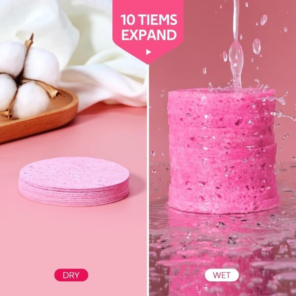 50-Count Compressed Facial Sponges for Daily Facial Cleansing and Exfoliating, 100％ Natural Cosmetic Spa Sponges for Makeup Remover, Reusable, Pink - Image 5