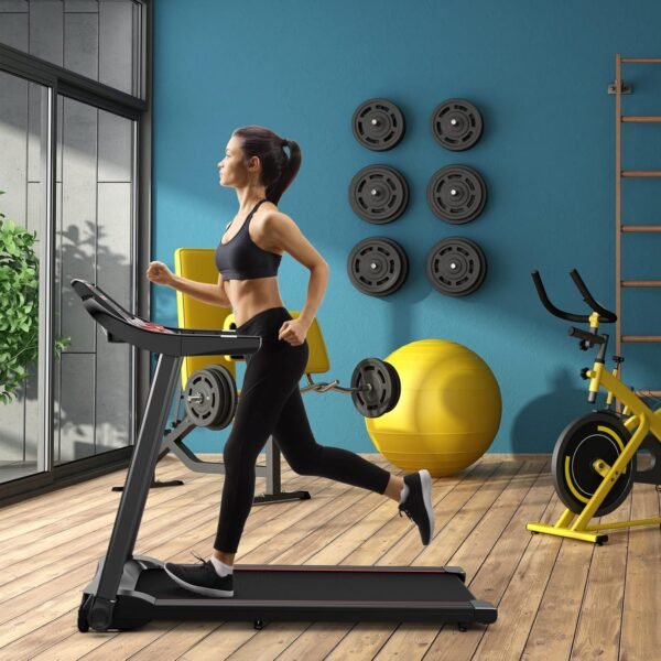 GYMAX Foldable Treadmill, 2.25HP Folding Treadmill with LED Monitor, 12 Preset Programs, APP Control, Blue Tooth Speaker & Pulse Sensor, Portable Compact Small Treadmill for Apartment/Home/Gym - Image 10
