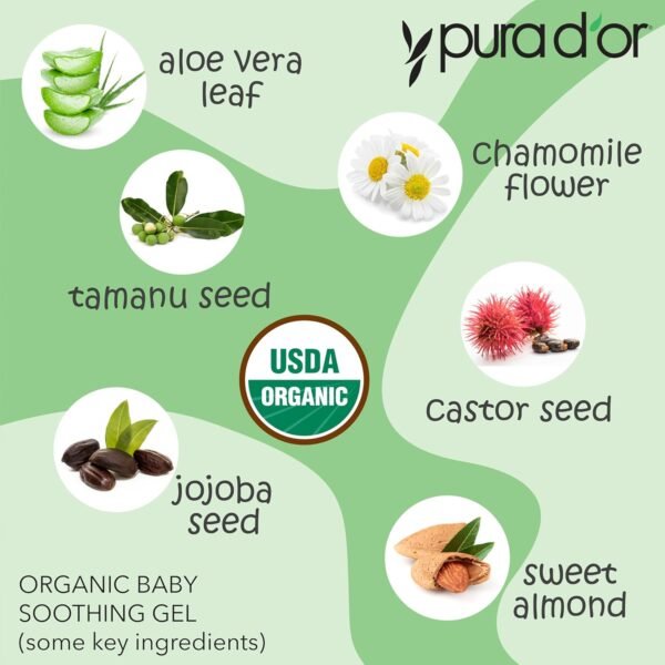 PURA D'OR ORGANIC Baby Soothing Gel For Sensitive Skin (16 Oz x2 = 32 Oz) Diaper Rash & Irritation Relief with Aloe Vera, Tamanu Oil, Chamomile, Jojoba, & Almond Oil - Image 5