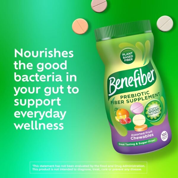 Benefiber Chewable Prebiotic Fiber Supplement Tablets for Digestive Health, Assorted Fruit Flavors - 100 Count - Image 3