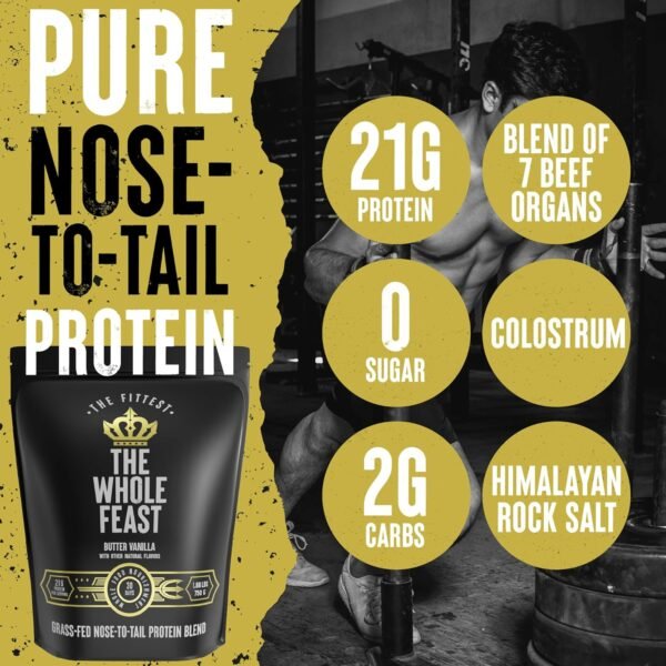 The Fittest Whole Feast Beef Protein Powder - Butter Vanilla - Nose to Tail Carnivore Blend Including Liver, Colostrum and Whole Bone - BCAAs - 14g Collagen - 21g Total Protein - Image 3