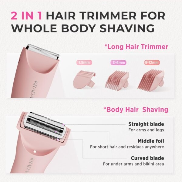 Bikini Trimmer for Women Pubic Hair: Rechargeable Eletctric Razors for Women - Painless Eletctric Shaver Waterproof IPX7 for Body Hair (Blossom Pink) - Image 4