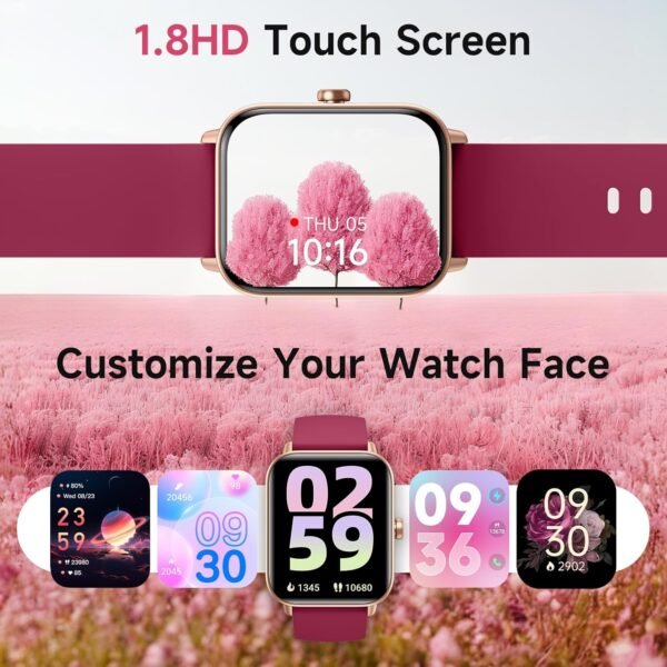 Smart Watches for Women Android & iPhone, Alexa Built-in, 1.8" Fitness Tracker with Answer/Make Calls, IP68 Waterproof Fitness Watch,Heart Rate, Sleep, SpO2 Monitor,Pedometer,Red - Image 4
