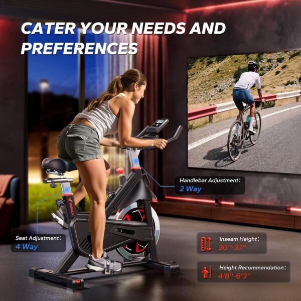 MERACH Exercise Bike, Indoor Cycling Bike Brake Pad, Magnetic Stationary Bike with Exclusive App, 300lbs Cycle Bike with Comfortable Bike Seat Cushion and Tablet Mount for Home Weight Loss - Image 7