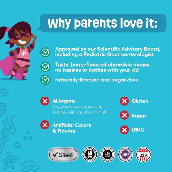 Physician's CHOICE Probiotics for Kids - 7 Diverse Strains, Organic Prebiotics, Vitamins & Minerals - Clinically Studied L. Rhamnosus GG - Immune & Digestive Support - No Sugar or Artificial Dyes - Image 6