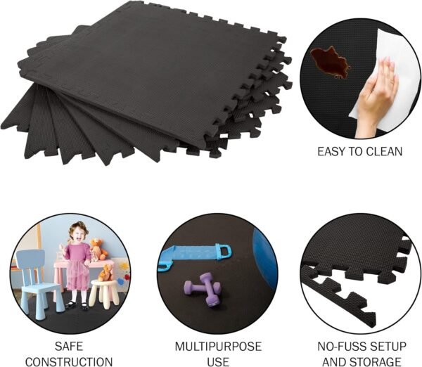 Interlocking EVA Foam Floor Tiles for Home Gym, Yoga Mat, Workout Equipment, or Child's Play Surface - Set of 6, (Black) by Stalwart - Image 3
