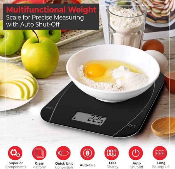 Pohl Schmitt Mechanical/Digital Food Kitchen Scale - Multi-Transducer Scale for Greater Precision with Auto Shut-Off (Batt. Incl.), Black - Image 5