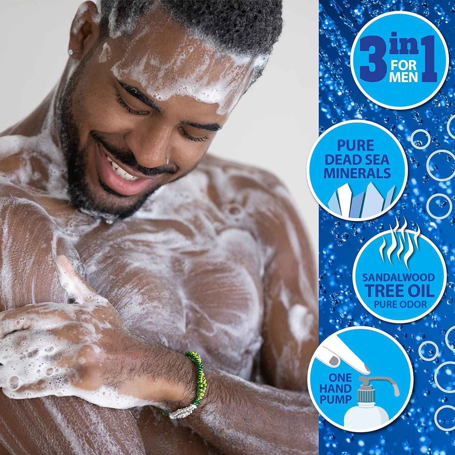 Dead Sea Collection Mens Body Wash 3 in 1 – Sandalwood Body Wash for Men – Shower Gel – Shampoo – Shower Soap for Face and Hair – Pack of 2 Bottles (33.8 Fl. Oz. Each) - Image 3