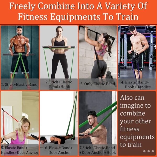 Portable Extra Heavy Home Gym Resistance Band Bar Set with 4 Stackable Resistance Bands,Detachable Full Body Workout Equipment Exercise Bar Kit,500LBS Longer Bar with Bands,Workout Guide Included - Image 4