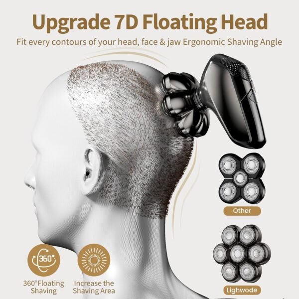 Detachable Head Shavers, SHPAVVER 5 in 1 Electric Razor IPX7 Waterproof for Bald Men, Wet Dry LED Display Rechargeable 7D Rotary Shaver Grooming Kit with Type C Charge A - Image 6