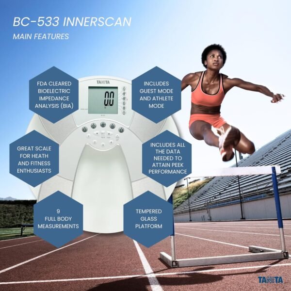 Tanita BC-533 Digital Bathroom Scale - Japan Technology Clear Glass Smart Innerscan Body Composition Monitor, Measures Weight, Body Fat, Muscle Mass, BMI, Bone Mass, Visceral Fat - FSA/HSA Eligible - Image 5