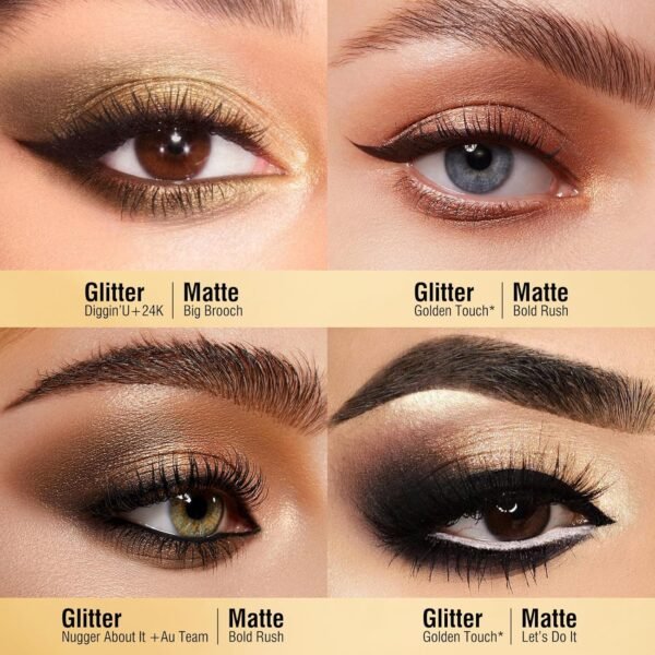 KYDA 12 Colors Golden Eyeshadow Palette, Ultra-rich Glitter Gold Eyeshadow, Matte Neutral Nude Smokey Eyeshadow Palette, Smooth Blendable Pigment, Good as Golden Eyeshadow Palette - Image 5