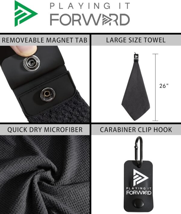Magnetic Multi Sport Microfiber Towel for Gym, Working Out, Running, Tennis, Hiking, Pickleball, Garage, Baseball, Strong Magnet Hold, Fast Drying, Men & Women Workout Towel, Black - Image 3