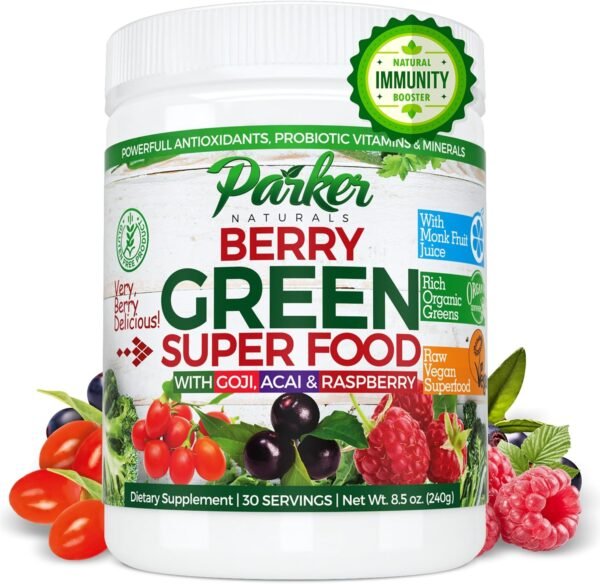 Berry Greens Superfood Powder, Organic Green Powder with Enzymes, Probiotics, Antioxidants, and Vitamins, Vegan Green Juice Mix, 240 Grams - Image 2