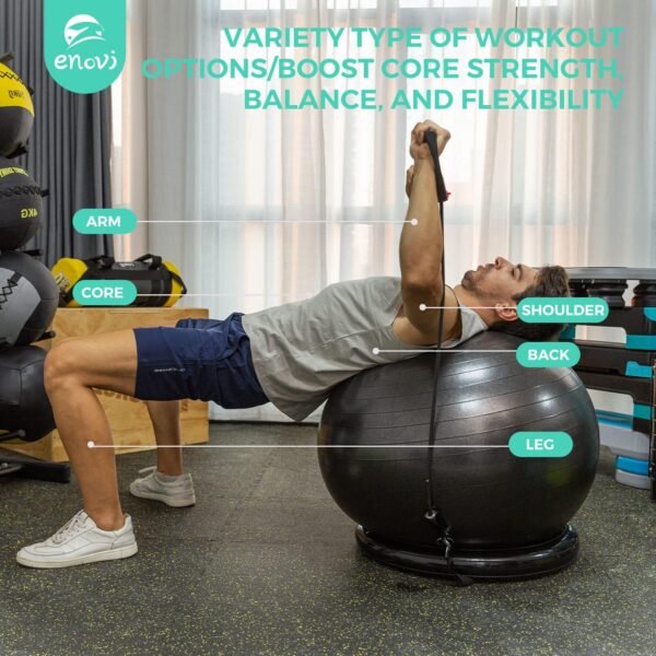Fit+ Ball Chair, Yoga Ball Exercise Ball with Adjustable Resistance Bands and Ring Base, Home Gym Workout Set, Stability Ball & Balance Ball Seat to Relieve Back Pain, Multiple Color Size - Image 7