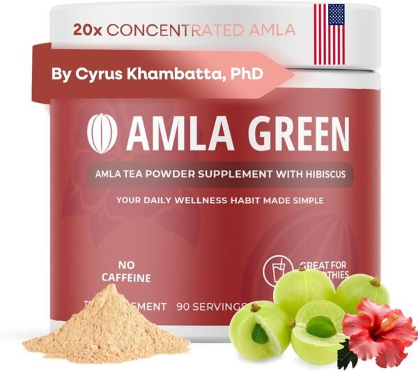 Amla Powder & Green Tea Superfood Supplement with Hibiscus, 20x Ultra Concentrated Amla, Antioxidant Support, Made with Oolong Tea and Indian Gooseberries, Organic, Vegan, Hibiscus, 90 Servings - Image 2