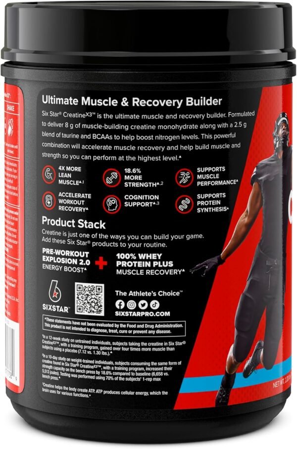Six Star Creatine Monohydrate Powder, X3 (ICY Snow Cone) - Flavored Creatine HCl Powder Monohydrate Supplement for Muscle Building & Performance - Post Workout Supplement for Men & Women - 30 Servings - Image 4