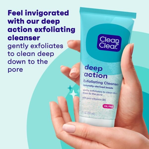Clean & Clear Deep Action Exfoliating Cleanser with Pro-Vitamin B5, Gentle Exfoliating Daily Face Scrub Cleans Deep Down to the Pore for Soft, Smooth, Hydrated Skin, Oil Free Face Wash, 7 FL OZ - Image 3