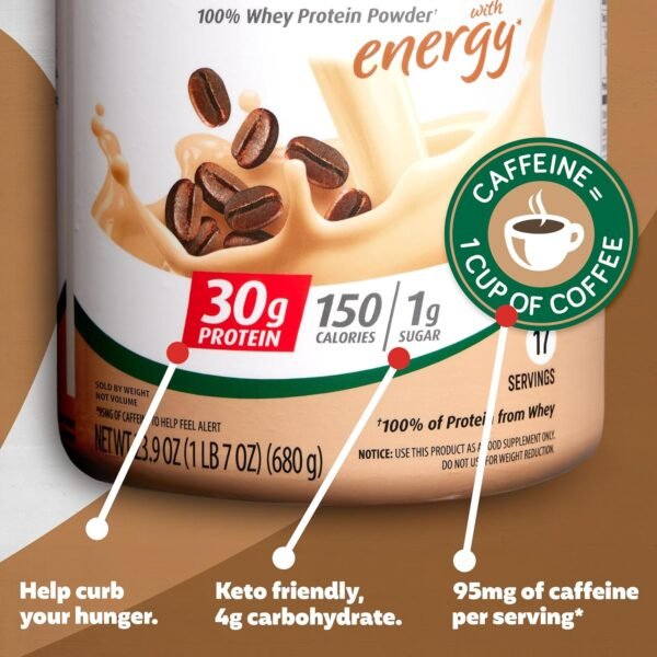 Premier Protein Powder, Cafe Latte, 30g Protein, 1g Sugar, 100% Whey Protein, Keto Friendly, No Soy Ingredients, Gluten Free, 17 Servings, 23.9 Ounce (Pack of 1) - Image 3