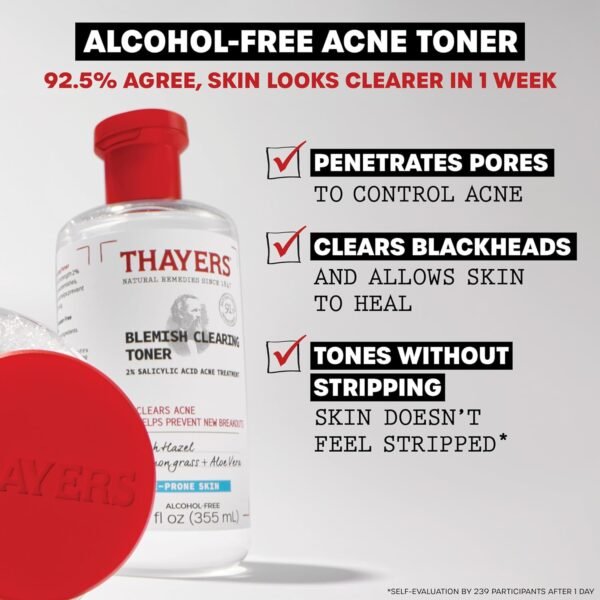 Thayers Blemish Clearing Salicylic Acid Toner, Acne Treatment Face Toner with 2% Salicylic Acid, Soothing and Non-Stripping Skin Care, 12 Fl Oz - Image 3