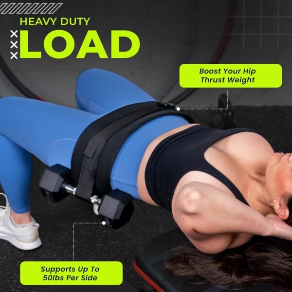 Hip Thrust Belt for Glute Workout Equipment - Adjustable, Durable, Slip-Resistant, Supports 100lbs - Compatible with Dumbbells, Kettlebells & Plates - Portable & Perfect for Home Booty Exercises - Image 4