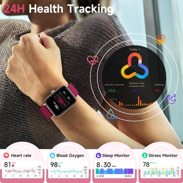 Smart Watches for Women Android & iPhone, Alexa Built-in, 1.8" Fitness Tracker with Answer/Make Calls, IP68 Waterproof Fitness Watch,Heart Rate, Sleep, SpO2 Monitor,Pedometer,Red - Image 5