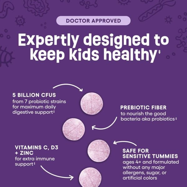 Physician's CHOICE Probiotics for Kids - 7 Diverse Strains, Organic Prebiotics, Vitamins & Minerals - Clinically Studied L. Rhamnosus GG - Immune & Digestive Support - No Sugar or Artificial Dyes - Image 5