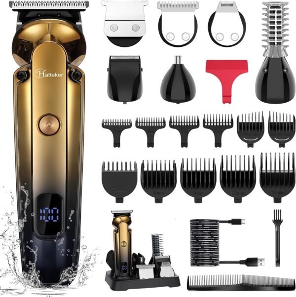 Beard Trimmer for Men, 6-in-1 Cordless Hair Clipper & Electric Razor, Zero-Gapped T-Blade, Waterproof Nose, Ear, Beard & Body Grooming Kit with LED Display, Professional Shaver (Gold) - Image 2
