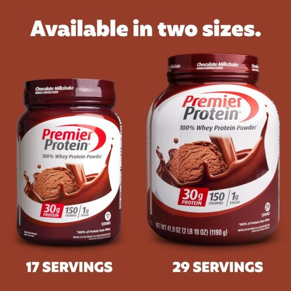 Premier Protein Protein Powder, 30g Protein, 1g Sugar, No Soy Ingredients, Gluten Free, Chocolate Milkshake, 29 Servings, 41.9oz - Image 3