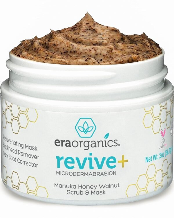 Era Organics Microdermabrasion Facial Scrub & Face Exfoliator - Spa Quality Exfoliating Mask with Manuka Honey Plus Walnut for Blackheads, Buildup, Wrinkles 2oz - Image 2