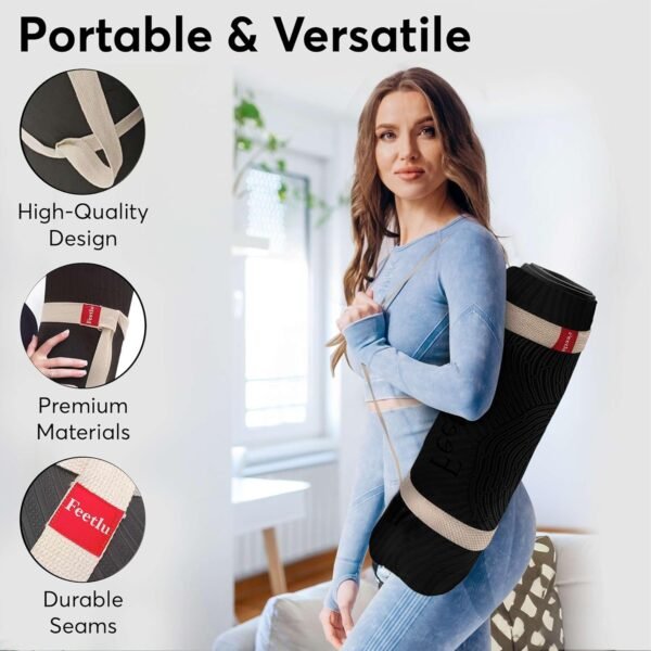 Yoga Mat with Strap – 10mm & 12mm Thick Yoga Mat, Non-Skid Dual Surface Workout Mat, Eco-Friendly POE Yoga Mats for Women Men Kids, Perfect Exercise Mat for Pilates, Yoga, and Floor Workouts, Includes Carrying Strap. - Image 6