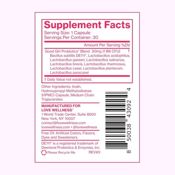 Love Wellness Good Girl Probiotics | Women's Vaginal Health Supplement | Vaginal Probiotics for Women pH Balance & Urinary Tract Health | Support Vaginal Odor & Flora | 30 Count - Image 7