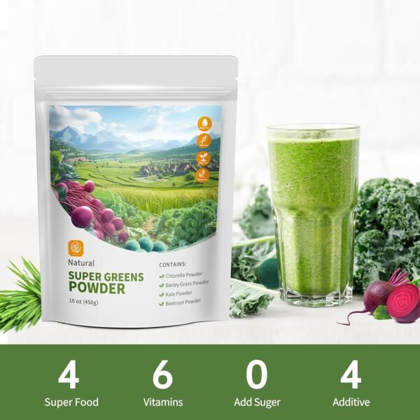 Hudetex Greens Powder Superfood for Immune Support with 16 oz，Greens Powder Smoothie Mix with Chlorella, Barley Grass, Kale & Beetroot Smoothie Booster, Chlorophyll Providing Greens. - Image 5