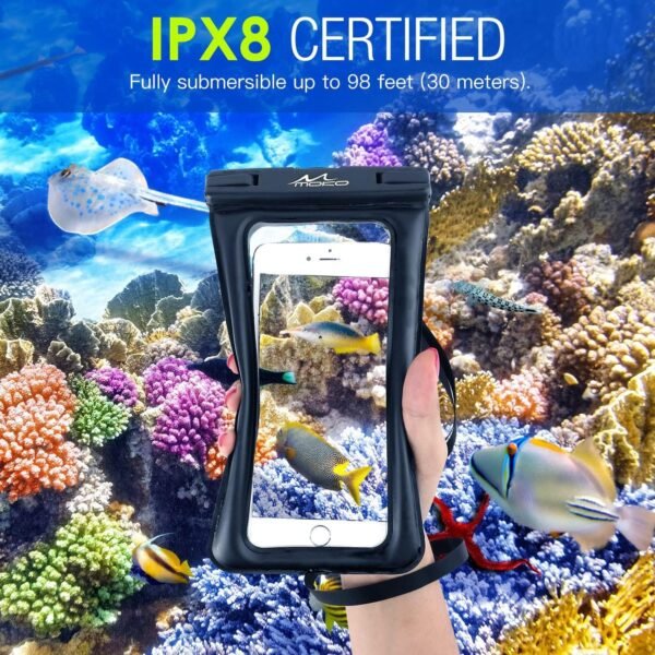 MoKo Floating Waterproof Phone Pouch Holder, Floatable Phone Case Dry Bag with Lanyard Armband Compatible with iPhone 14 13 12 11 Pro Max X/Xr/Xs Max,8/7/SE 3,Samsung S21/S10/S9/S8, Black - Image 4