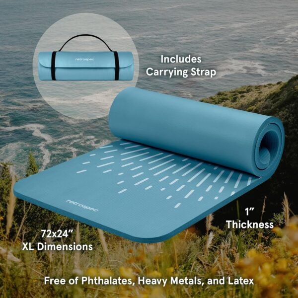 Retrospec Solana Yoga Mat 1" Thick With Nylon Carry Strap for Men & Women - Non Slip Exercise Mat for Home Yoga, Pilates, Stretching, Floor & Fitness Workouts - Image 3
