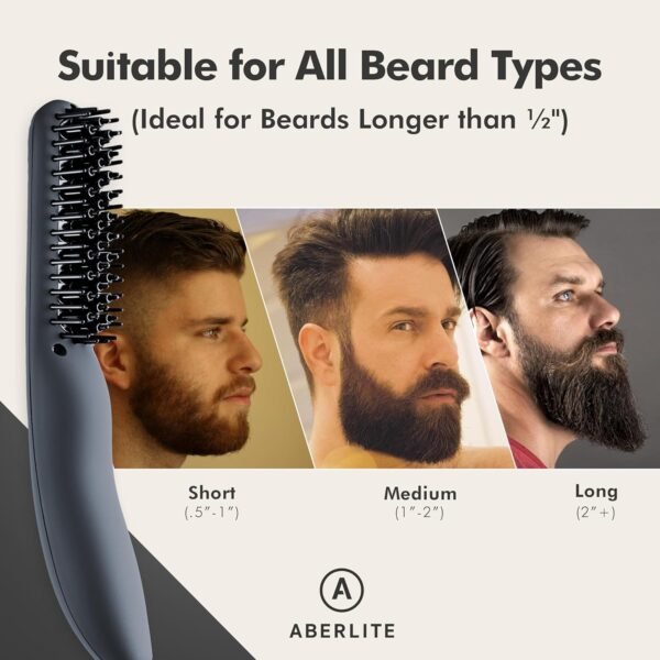 Aberlite EDC - Premium Beard Straightener Brush - Professional Heated Straightening Comb and Grooming Kit for Men (Gray) - Image 4