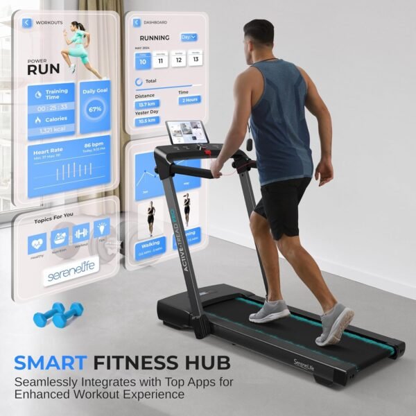 SereneLife Walking Pad Treadmill with Remote Control, 0.6 – 8.7 MPH Smart Speed Control, Walking Mat, Under Desk Treadmill for Home Office, Shock Absorption, App Support, 265lbs Limit - Image 8