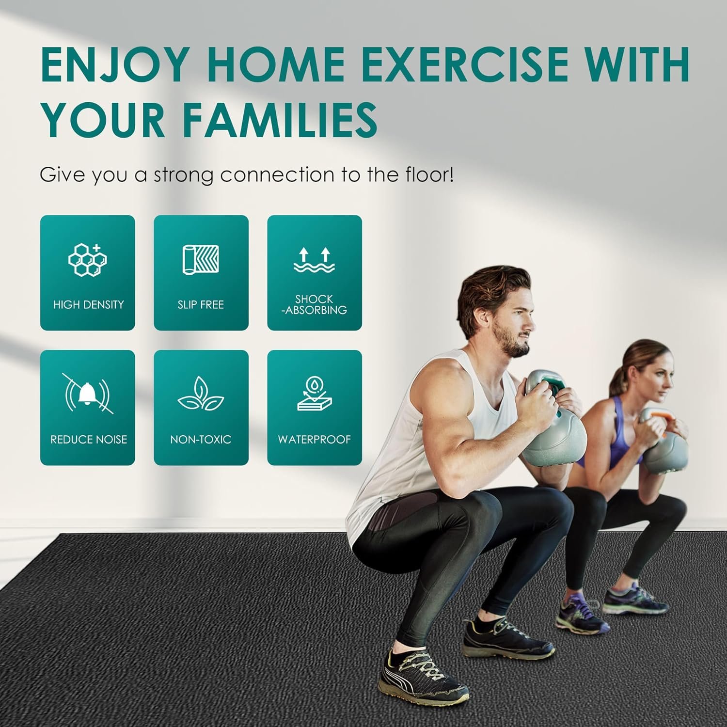 Large Exercise Mat, 8' x 6'/8' x 4'/6' x 4' Extra Durable Workout Mats for Home Gym Flooring, High-Density Gym Mats Cardio Mat for Jump Rope, MMA, Stretch, HIIT, Shoe-Friendly, Non-Slip, Non-Toxic - Image 3