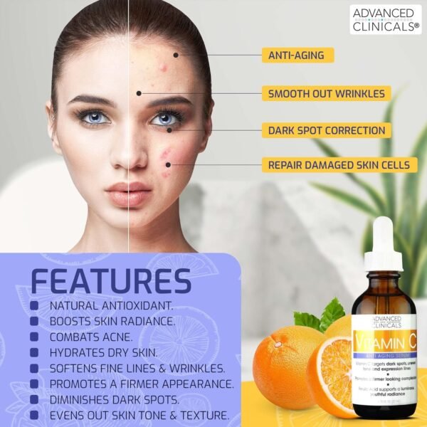 Advanced Clinicals - Retinol Serum For Face, Firming Collagen Serum, Vitamin C Serum Skincare Set, 1.75 Fl Oz, 3pc Set - Image 8