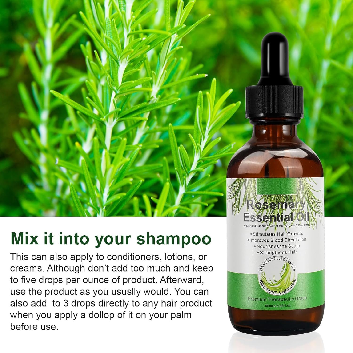 Rosemary Oil for Hair Growth, Pure Rosemary Essential Oil Glass Bottle 100% Natural Cold Pressed for Face, Body, Hair, Eyelashes, Skin - Image 8