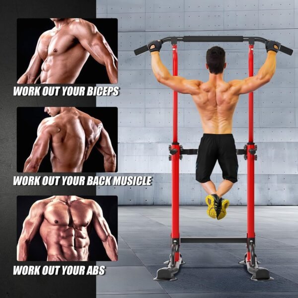 soges Power Tower Pull Up Bar Station, Free Standing Pull Up Rack Dip Station for Home Gym, Height Adjustable Home Strength Training Fitness Workout Equipment - Image 6