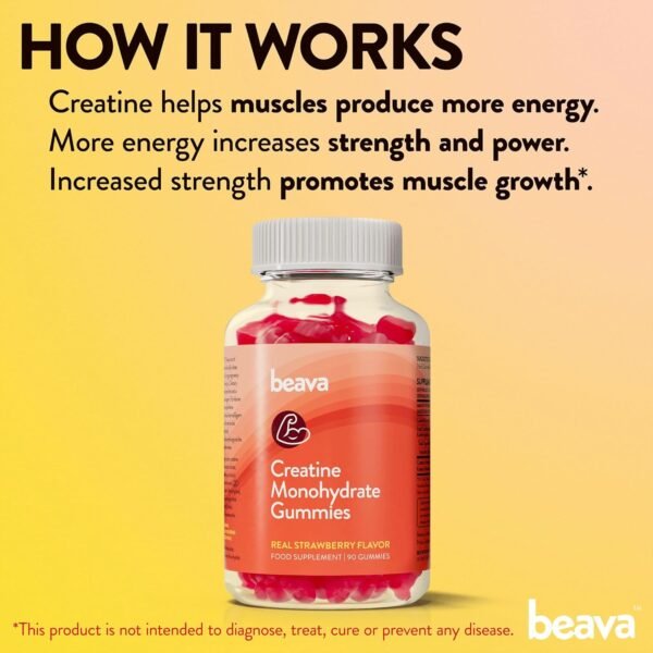 Creatine Monohydrate Gummies - 30 Servings - Vegan Creatine Chews for Muscle Growth, Muscle Recovery, Workout Recovery, Anaerobic Endurance - No Loading Phase - No Bloating - Strawberry - Low Sugar - Image 6