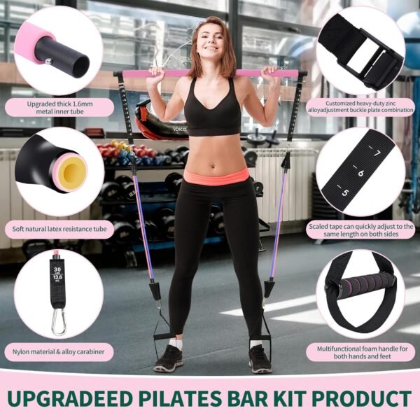 Pilates Bar Kit with Resistance Bands, Multifunctional Stretched Fusion Pilates Bar Kit for Women, Men, Pilates Sculpt Bar with Adjustable Buckle for Full Body Workouts, Squat Equipment - Image 3